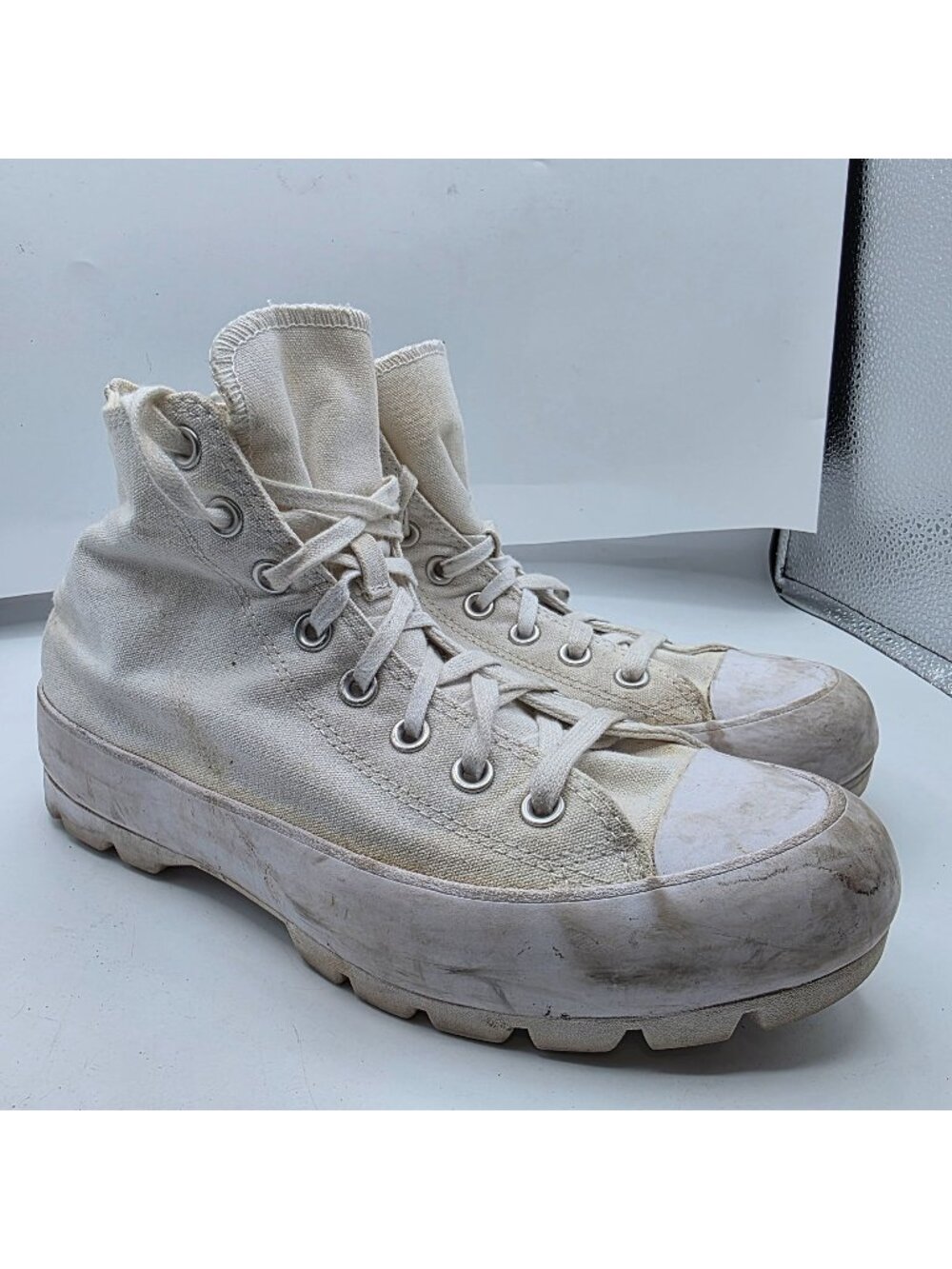 Converse Chuck Taylor All Star Lugged Hi Womens 10 Triple White Platform Shoes